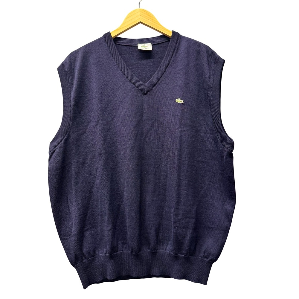 Vintage Lacoste Sweater Vest Mens 8 US XXL V-Neck Navy Blue Pure New Wool
